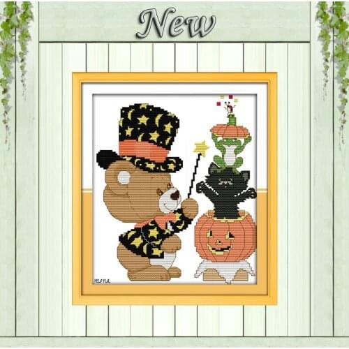 Little bear Halloween decor painting counted printed on canvas DMC 14CT 11CT Chinese Cross Stitch Needlework Set Embroidery kits