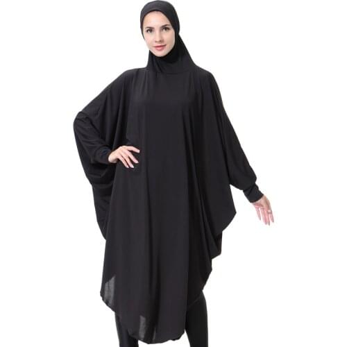 Muslim Arab Womens Modest Ramadan Soft Long Abaya with Hijab Shawl Ethnic Turban Islamic Bat Sleeves Thobe Nun Sister Headwear
