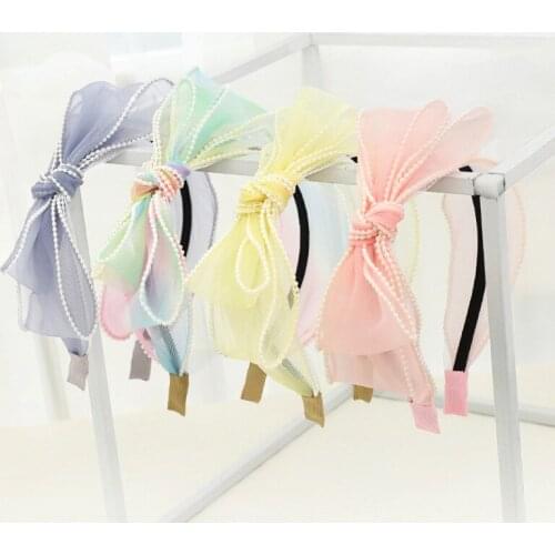 Headband Hairband For Women Girl Organza Lace Bow Knot Pearl Fresh Sweet Korean Fashion Hair Accessories Wholesale 2021 New
