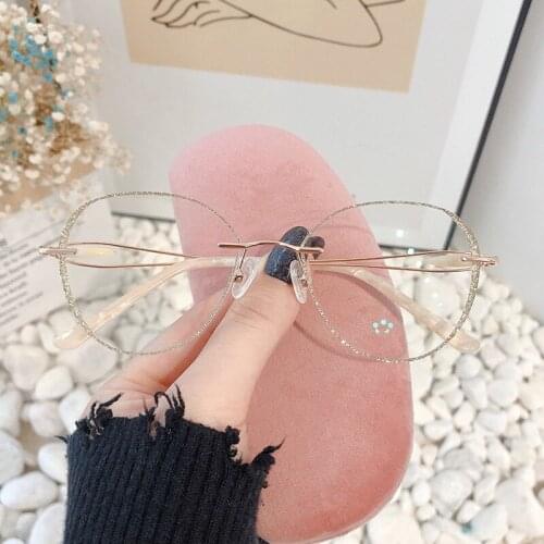 0~10.00 Rimless Glasses Women Ultralight Luxury Crystal Trim Diamond Prescription Optical Eyeglasses Eyewear