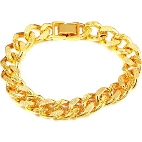Solid Bracelet Link Chain Yellow Gold Filled Star Frosted Wrist Bracelet For Women Men
