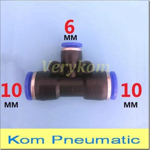 Wholesale 100pcs/lot Pneumatic 10mm To 6mm Unequal Air Fitting Tee Quick Connector Reducer 10MM-6MM-10MM Joiner PEG 10-6-10 10-6