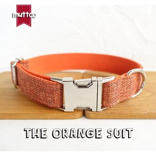 MUTTCO handmade puppy collar THE ORANGE SUIT gentleman pet products personalized ID collar for small medium large dogs UDC069