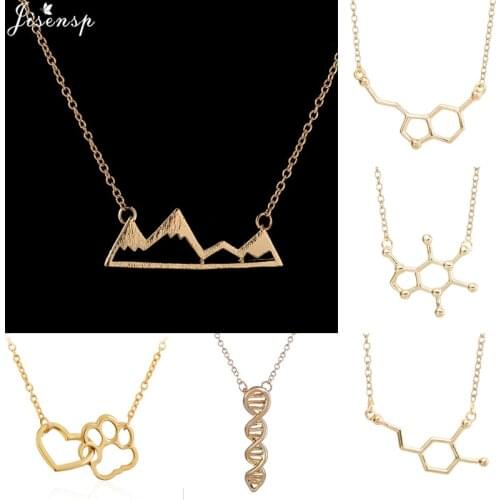 Punk Minimalist Dopamine Molecule Necklaces for Women Men Simple Paw Heart Pendant Choker Snow Mountain Climber Collier Gift