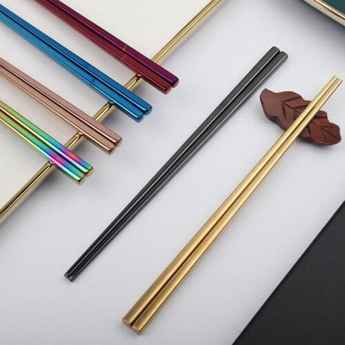 304 Stainless Steel Chopsticks Gold Color Alloy Tableware Home Restaurant Public Chopsticks Stand Chopsticks Square Chopsticks