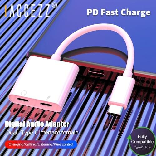 !ACCEZZ 2 in 1 Type-C Adapter USB For Huawei P30 For Xiaomi 3.5mm Jack Earphone Calling Audio Connector Quick Charging Adaptors