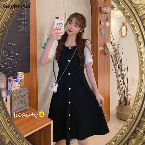 Dress Women Casual Patchwork Button Party Classy Girls Elegant Tender Ladies All-match Fashion Ulzzang Trendy Chic Stylish New