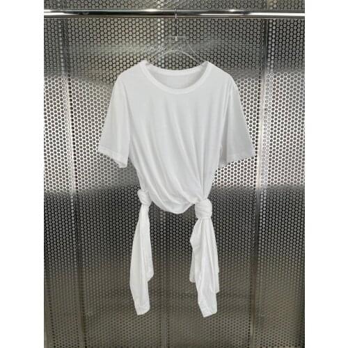 Casual 2021SS Summer Women White Short Sleeve T-Shirt Ladies Slit Long Tee Tops Ddxgz2 5.23