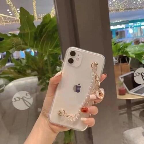 Transparent Strap metal Chain Bracelets Phone Cases For iPhone 12mini 12 pro Max 7 8 Plus 11 Pro X XR XS Phone Cases funda cove