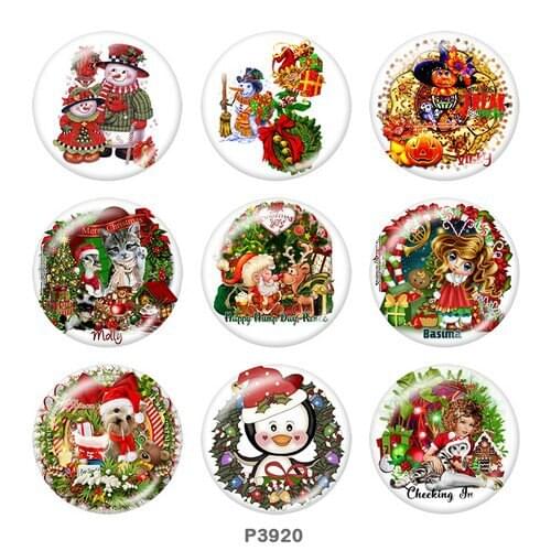 Christmas 12mm/18mm/20mm/25mm/30mm/40mm Round glass cabochon flat back Making findings snap button jewelry P3920