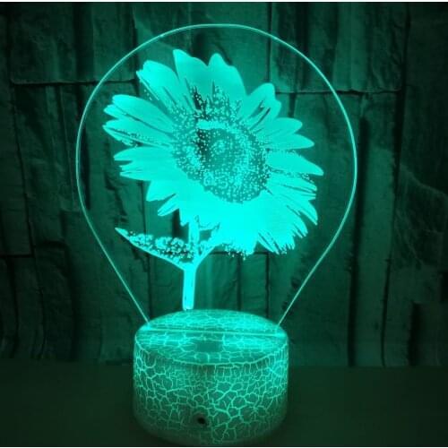Christmas Touch 3d Night Light Remote Control Color Changing Sunflower Bedside Decoration 3d Light Crack