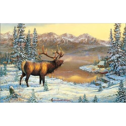 Needlework for embroidery DIY DMC Color High Quality - Counted Cross Stitch Kits 14 ct Oil painting - Elk by the Cabin