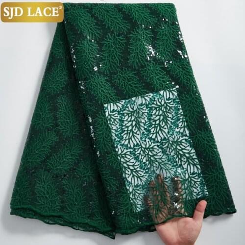 SJD LACE 2021High Quality African Lace Fabric Sewing Sequins French Tulle Lace Fabric Green Milk Silk For Wedding Party SewA2323