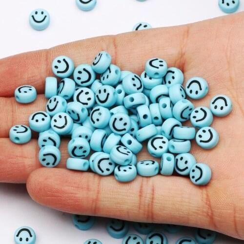 4*7mm Mixed Lake Blue Smiley Beads Round Flat Loose Spacer Acrylic Beads For Jewelry Making Diy Bracelet Necklace Accessories