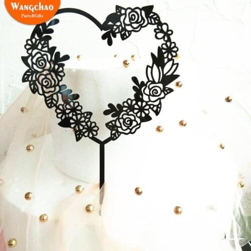Charming Acrylic Love Heart Wedding Cake Topper Romantic Engagement Anniversary Cake Decoration Girl Birthday Cake Topper