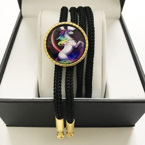 Rainbow Unicorn Unique Designer Bolo Tie Cowboy Fashion Jewelry Bow Ties Neck Wear Office Clothing Necklace