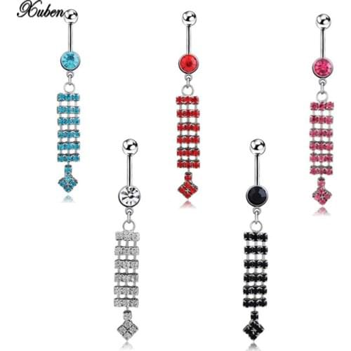 Xuben 316L Stainless Steel Green Flower Crystal Navel Bars Gold Belly Button Ring Navel Piercing Jewelry