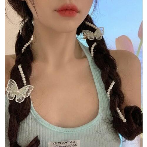 Hair Claws Hair Accessories Chic Accessories Crystal Pearl Headband Long Chain Headpiece Womens Butterfly Hair Accessories