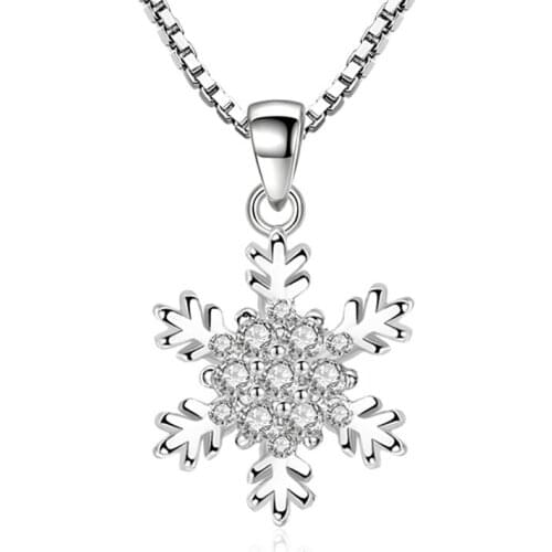 925 Sterling Silver New Fashion Snow Design Crystal Pendant Necklaces for Women Box Chain Jewelry Christmas Gift Wholesale