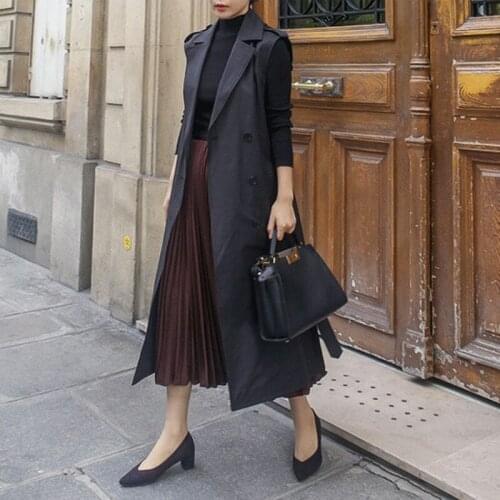 Double-Breasted Women Vest Cardigan Waistcoat Sleeveless Trench Coat Vest Women Long Vest Jacket HK242