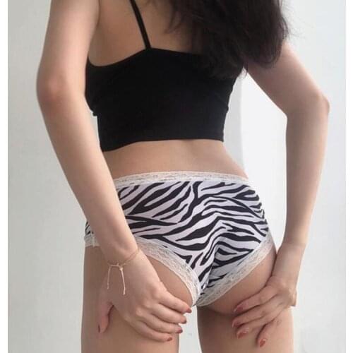 Cute Love Print Ice Silk Womens Lingerie Thong Sexy Leopard Print Low-Rise Panties Breathable Seamless Female Underwear Briefs