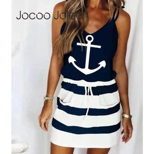 Jocoo Jolee Women Casual Sleeveless Striped Mini Dress Elegant V Neck Lace Up Sashes Pockets A Line Dress Streetwear Tank Dress