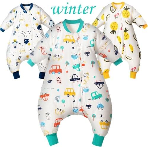Winter Baby Boy Clip Cotton Sleeping Bag Toddler Girl Cartoon Print Pajamas Children 1-4 Years Split Leg Onesies Warm Sleep Sack