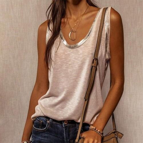 2021 Summer Women Tops Casual Streetwear Contrast Color Loose Vest Sleeveless Round Neck Pullover T-Shirt Female