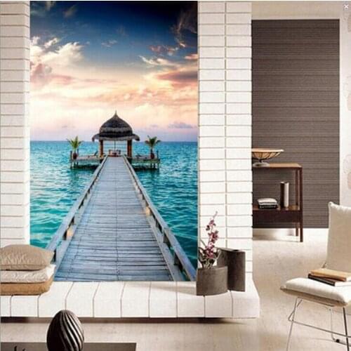 Custom 3D Wallpaper Mural Waterproof Thickened Wall Sticker Murals Print Paintings Sea Landscape