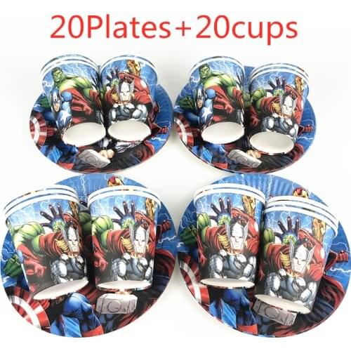 40Pcs Cartoon Avengers Theme Kids Birthday Party Disposable Tableware Sets Paper Cup Plate Girls Party Decoration Supplies