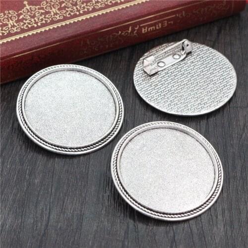 5pcs 30mm Inner Size Antique Silver Plated Brooch Pin Classic Style Cabochon Base Setting (B6-10)