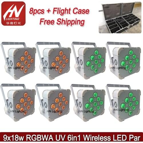 8pcs with case Freedom Par 9x18w RGBWAUV Battery LED Wireless Remote dj uplighting