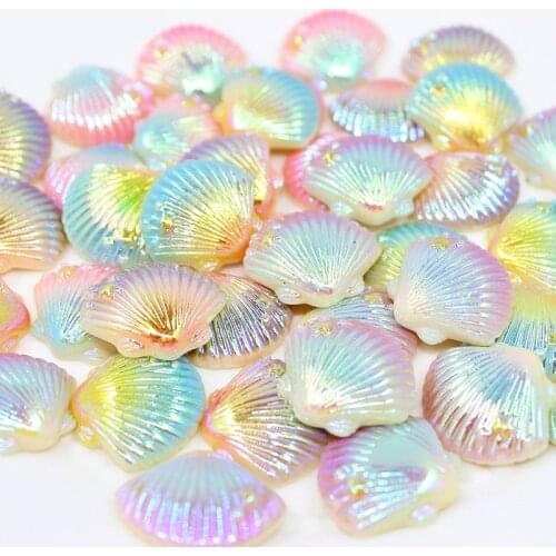 AB Rainbow Colors Resin Sea Shell Cabochons 10pcs 24*27mm Kawaii Colorful plastic Cameo Patch Sticker Buttons Fit Hair Clip Pin