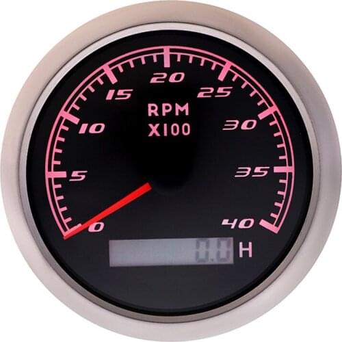 Car Tachometer 4000 RPM Auto Tacho Meter Gauge 12V 24V With LCD Hourmeter Red Backlight Waterproof Universal 85MM