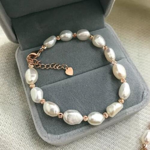 Frrshwater pearl white baroque 9-10mm bracelet 7.5inch wholesale beads nature gift