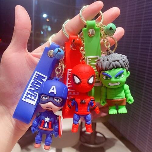 Disney Cartoon Cute Marvel Hero Spiderman Doll Keychains America Captain Iron Man Superhero Student Schoolbag Pendant Key Ring