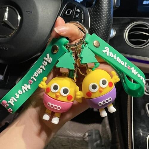 Cartoon Animal Key Chain PVC Kawaii Chick Funny Toy Keychain Car Key Ring Holder Party Birthday Gifts For Children Bag Charms