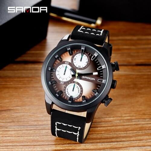 SANDA New Large Dial Mens Belt Quartz Watch Waterproof Fashion Trend Personality Leisure Watch Relogio Masculino 5007