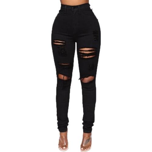 Black Jeans Women Autumn Casual Skinny Denim Pencil Pants Fashion Slim Stretch High Waist Ripped Jeans