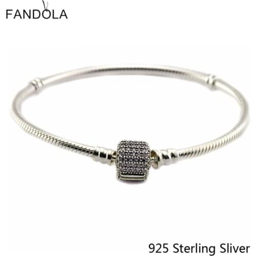 CKK 925 Sterling Silver Signature Clasp Bracelet, Fancy Pink Original Jewelry Making Fits For Charms & Beads