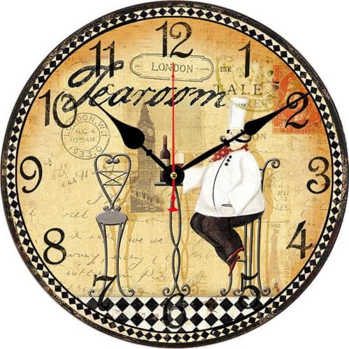 Wooden Wall Clock Fat Chef Decor Cute Home Kitchen Restaurant Bakery Decorative Chef Wall Clock Non-Ticking Silent Quiet Vintage