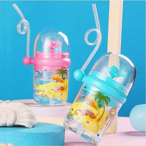Kids Whale Water Spray Cup Cartoon Baby Feeding Cups with Straws Water Bottles Outdoor Portable Childrens Cups G0411