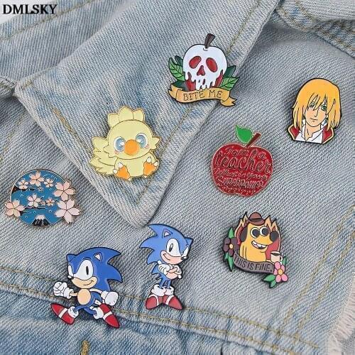 DMLSKY Cute Dog poison apple Metal Enamel Pins and Brooches for Women Men Lapel Pin Backpack Hat Badge Kids Gifts M4470