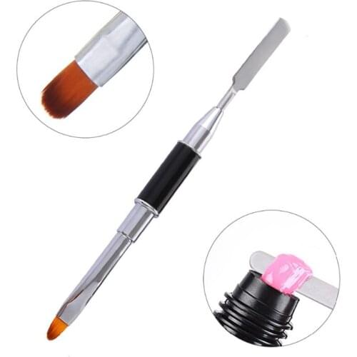 Double tip manicure tool, brush and spatula manicure stick for application, removal and drawing on uv false nails, nail art