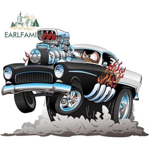 EARLFAMILY 13cm x 9.5cm for Classic American Hot Rod Funny Car Sunscreen Decals Fashion Car Sticker Campervan Skateboard Decor
