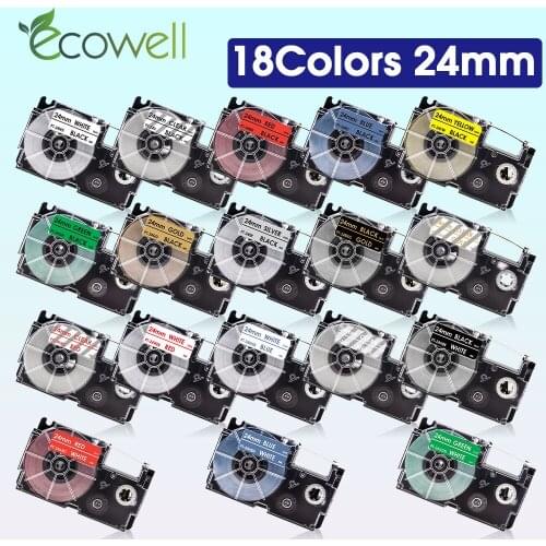 Ecowell 18Colors 24mm XR-24WE XR-24X For Casio XR-24RD XR-24BU XR-24YW XR-24GN label cassette for Casio CW-L300 KL-430 KL-820
