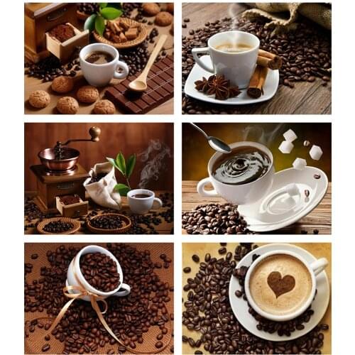Evershine 5D DIY Diamond Painting Coffee Full Drill Square Landscape Cross Stitch Mosaic Full Layout Kitchen Wall Decoration