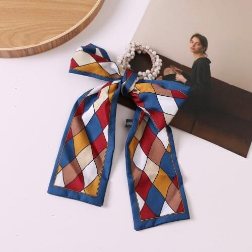 FNIO Fashion Print Bow Satin Girls Elastic Hair Bands Long Ribbon Ponytail Scarf Hair Tie Women Scrunchies Hair Accessories