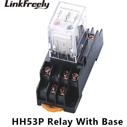 HH53P Micro Mini Electromagnetic Coil Relay 5A 12V 24V 36V 110V DC 11Pins 3NO+3NC Intermediary Relay With Socket Base 220V 380V