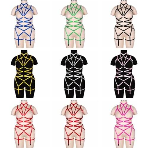 Punk Goth Garter Belt Set Plus Size Lingerie Sexy Woman Full Body Harness Bondage Choker Bride Wedding Bdsm Erotic Underwear Set